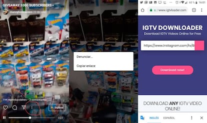 Los diferentes pasos para descargar los vídeos de IGTV