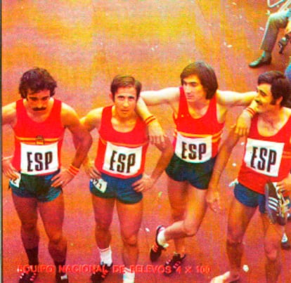 El relevo de España 4x100: Carballo, Sánchez Paraíso, Sarria y García López.