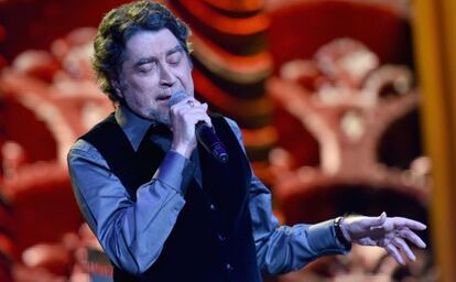 Joaquín sabina durante una actuación en Las Vegas.