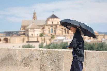 Un turista pasea por el Puente Romano.