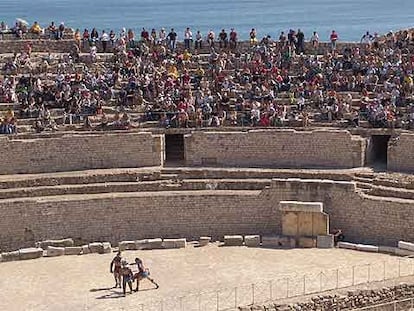 Recreación de un espectáculo de gladiadores en el anfiteatro romano de Tarragona.