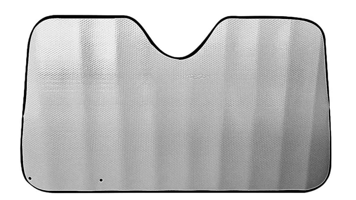 Metallic sunshade for the front window of the car.