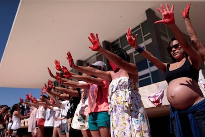 Protesto contra a violência contra a mulher em Brasília, no dia 29 de maio.