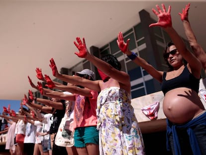 Protesto contra a violência contra a mulher em Brasília, no dia 29 de maio.