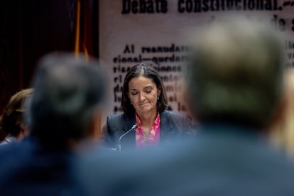 La exministra de Industria, Comercio y Turismo y portavoz del PSOE en el Ayuntamiento de Madrid, Reyes Maroto, comparece ante la comisión de investigación sobre el caso Koldo, este miércoles, en el Senado.