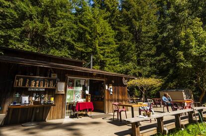 Terraza del Henry Miller Memorial Library, situado en el Big Sur, al pie de la Highway 1 de California (EE UU).