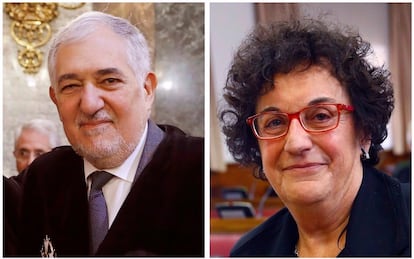 Los magistrados Cándido Conde-Pumpido y María Luisa Balaguer, que disputan este miércoles en el pleno la presidencia del Tribunal Constitucional.