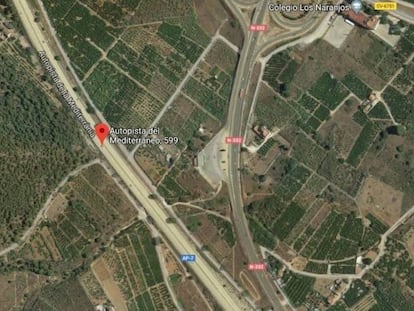 Imagen de Google Maps del lugar de la infracción de velocidad den la AP-7.