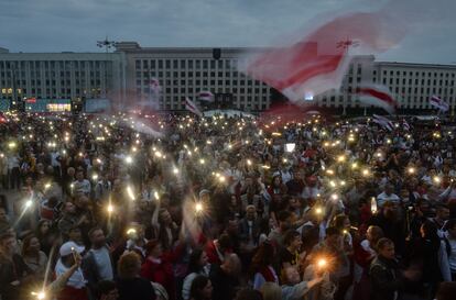 Partidarios de la oposición en una manifestación en Minsk este jueves.