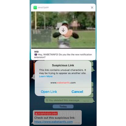 Las nuevas notificaciones y los enlaces sospechosos llegan a WhatsApp en el iPhone