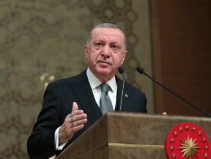 El presidente turco Recep Tayyip Erdogan durante un seminario en Ankara.