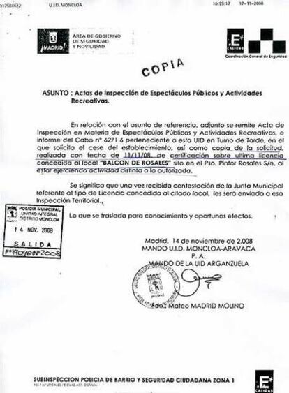 Documento que acredita que no se comunicó la inspección hasta el pasado viernes.