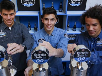 Los pilotos de motociclismo Joan Mir, Marc Márquez, y Franco Morbidelli. 