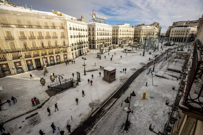 Vista áerea de la Puerta de Sol de Madrid, este domingo.