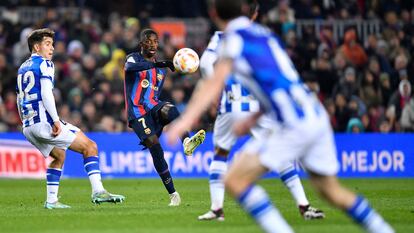 Dembélé durante el partido de cuartos de final de Copa del Rey entre el Barcelona y la Real Sociedad, en el Camp Nou este miércoles.