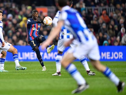 Dembélé durante el partido de cuartos de final de Copa del Rey entre el Barcelona y la Real Sociedad, en el Camp Nou este miércoles.