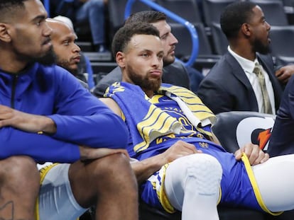 Stephen Curry, durante el partido del domingo en Oklahoma.