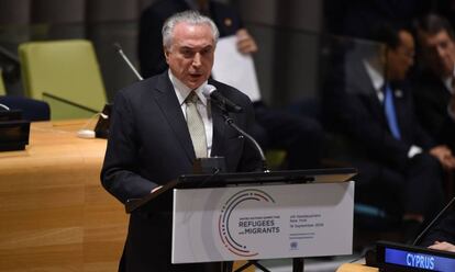 Michel Temer em discurso nas Na&ccedil;&otilde;es Unidas. 