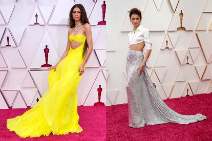 Zendaya en las dos últimas ediciones de los Oscar, emulando a Cher y a Sharon Stone.