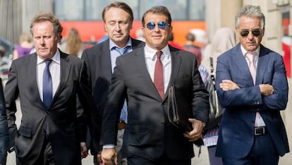 Joan Laporta, antes de comparecer ante los medios este jueves.