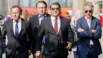 Joan Laporta, antes de comparecer ante los medios este jueves.