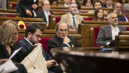 El president de la Generalitat, Quim Torra, durante la sesión de control al Govern en el Parlament.