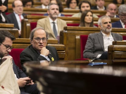 El president de la Generalitat, Quim Torra, durante la sesión de control al Govern en el Parlament.