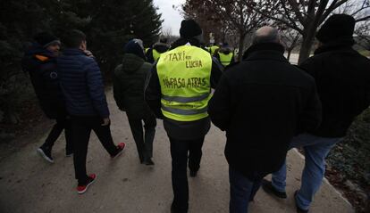 Concentración de taxistas en Madrid durante la huelga de enero