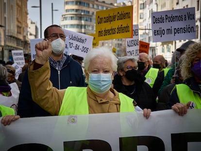 Manifestación por la subida de las pensiones en Madrid, el pasado febrero.