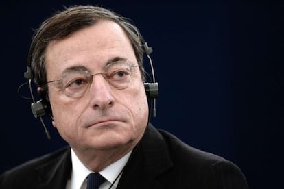 El presidente del BCE, Mario Draghi, en la Euroc&aacute;mara.