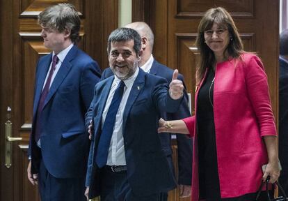 Jordi Sànchez (centro), el pasado 20 de mayo en el Congreso.