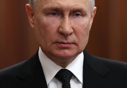 Russian President Vladimir Putin during his address to the nation on Saturday. In the televised message, Putin called the revolt "treason" and vowed that those responsible will be severely punished. 