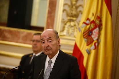 Miquel Roca en el Parlamento, en Madrid el 26 de marzo de 2019.