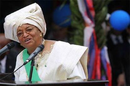 La presidenta de Liberia, Ellen Johnson Sirleaf, durante un discurso el pasado lunes.