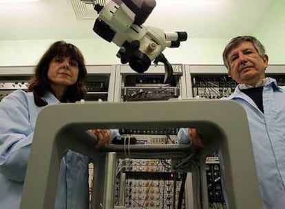 Agnés Gruart (izquierda) y José María Delgado, en su laboratorio de la Universidad Pablo de Olavide.