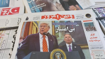 Donald Trump y Steve Witkoff en la portada de un periódico de Teherán, el pasado 11 de mayo.