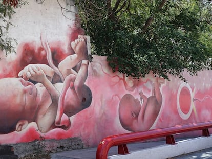 Mural callejero en Monterrey, Nuevo León, del grupo antiabortista 40 Días por la Vida.