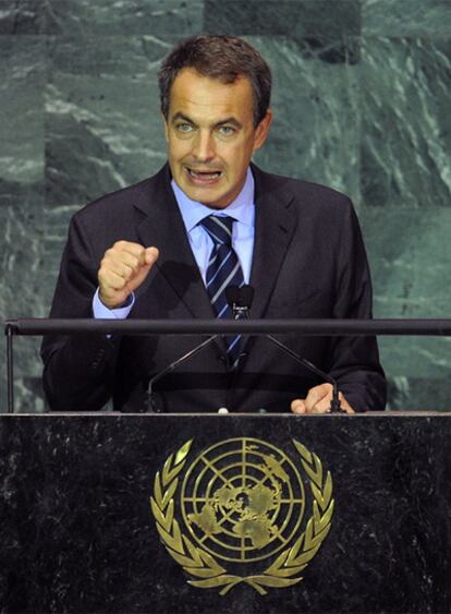 Zapatero, durante su discurso en la Asamblea de Naciones Unidas.