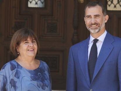El Rey Felipe VI recibe a la presidenta del Parlamento Balear, Xelo Huertas (Podemos). 