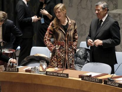 Mar&iacute;a Emma Mej&iacute;a y Samantha Power, el pasado enero en la sede de la ONU.