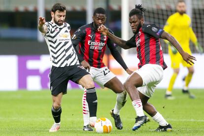 Bruno Fernandes, el pasado jueves en el duelo del United contra el Milan.