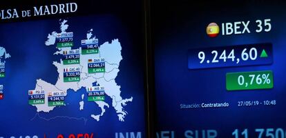 Un monitor con la evolución de las Bolsas europeas.