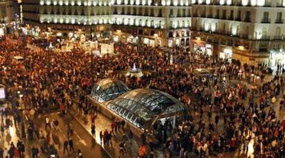 Aspecto de la manifestación ayer en la Puerta del Sol de Madrid contra el retraso de la edad de jubilación.