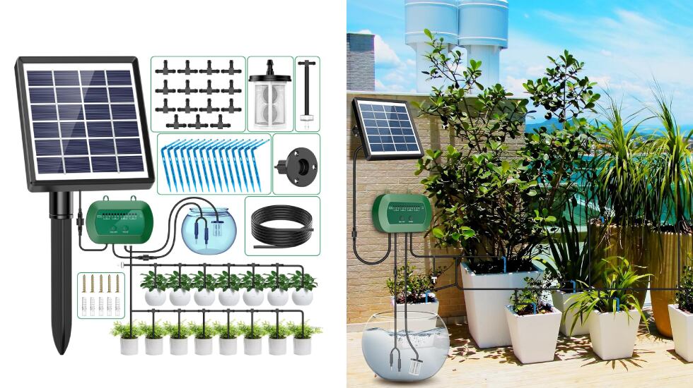 Riego por goteo solar automático.