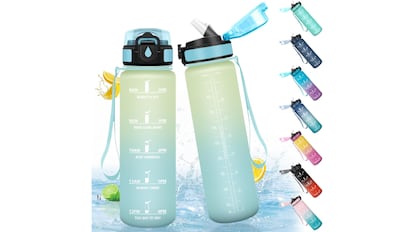 Vista de la botella de agua con descuento en Amazon.
