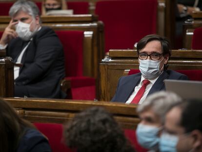 Salvador Illa en el pleno del Parlamento catalán, el 7 de julio.