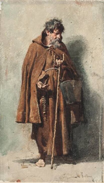 Fraile mendigando (1862-1867), acuarela de Mariano Fortuny expuesta en el Prado.&nbsp; 