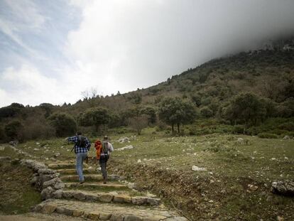 Dos senderistas por uno de los caminos autorizados del Parque Natural de la Sierra de Grazalema.