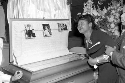 Emmett Till's mother, at the funeral for her son's death, held in Chicago in 1955.