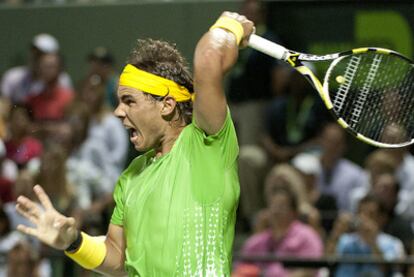 El tenista español Rafa Nadal en un momento de su encuentro de semifinales contra el suizo Roger Federer.